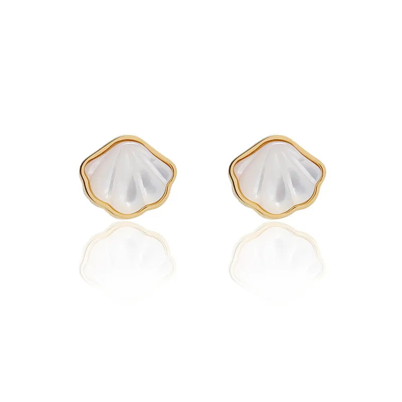 Bohemian White Shell Fritillary Stud Earrings