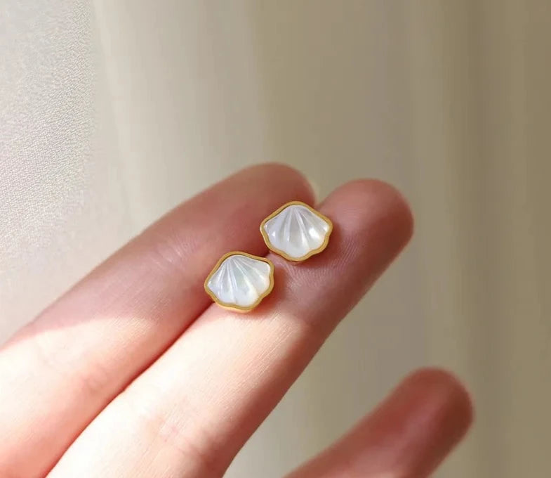 Bohemian White Shell Fritillary Stud Earrings